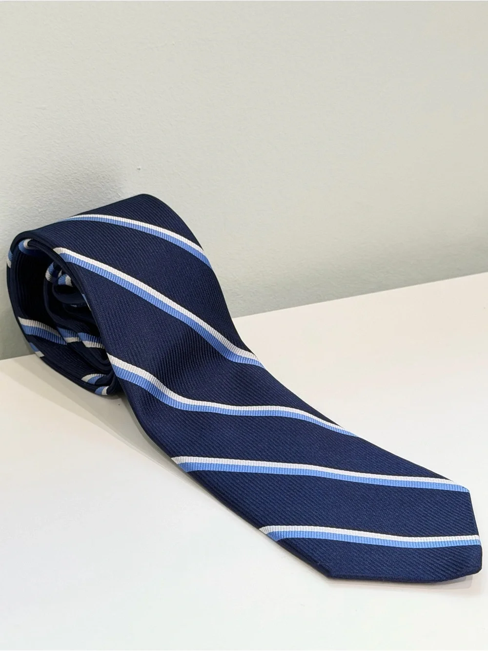 Tom James Navy Blue Stripe Silk Tie Designer Necktie Classic Business Luxury Men
